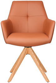 Moderner Armlehnstuhl in Lederoptik mit Holzbeinen, Frontalansicht