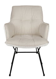 Beiger Armlehnstuhl mit schwarzem Metallgestell, Frontalansicht