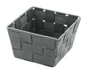 Quadratischer, grauer Badkorb Adria Mini aus geflochtenem Material, schräg von oben fotografiert.