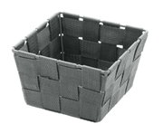 Quadratischer, grauer Badkorb Adria Mini aus geflochtenem Material, schräg von oben fotografiert.
