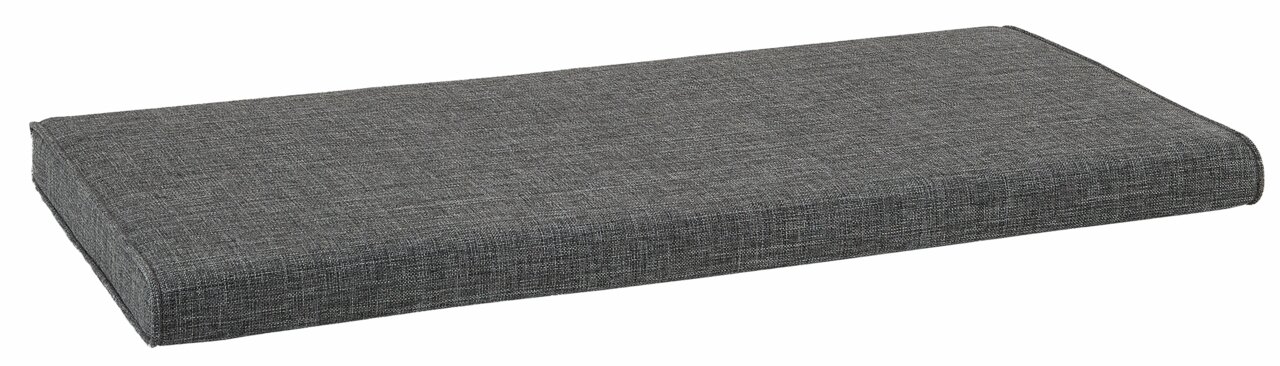 Graues Sitzkissen in rechteckiger Form, seitliche Perspektive