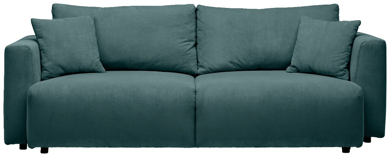 Grünes Funktionssofa mit zwei Kissen, Frontalansicht