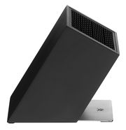 Schwarzer Messerblock unbestückt, seitliche Perspektive, mit Edelstahlfuß