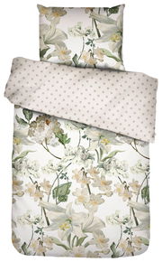 Bettwäsche-Set mit floralem Muster und gepunkteter Rückseite, Draufsicht