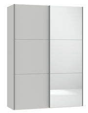 Moderner Schwebetürenschrank mit zwei Türen, eine davon mit Spiegel, in Frontalansicht.
