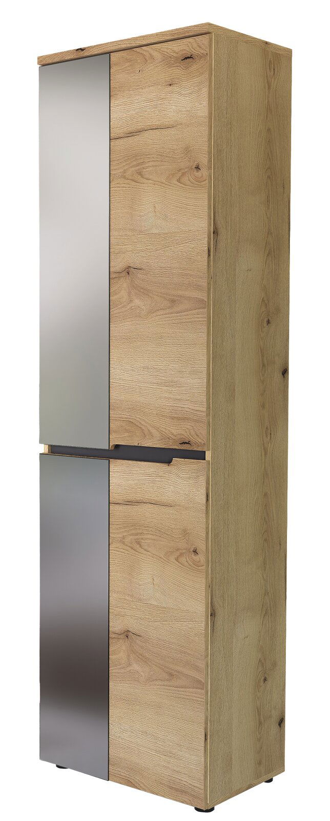 Garderobenschrank aus Holz mit Spiegeltüren, seitliche Perspektive