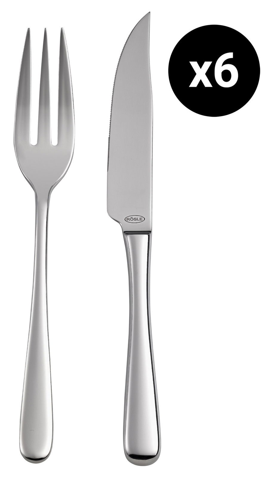 Steak-Besteckset PASSION, bestehend aus Messer und Gabel, aus Edelstahl, Vorderansicht, 6-teilig.