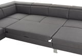 Graues Ecksofa in U-Form, Ansicht von oben, mit verstellbaren Sitzflächen und modernen Metallfüßen.