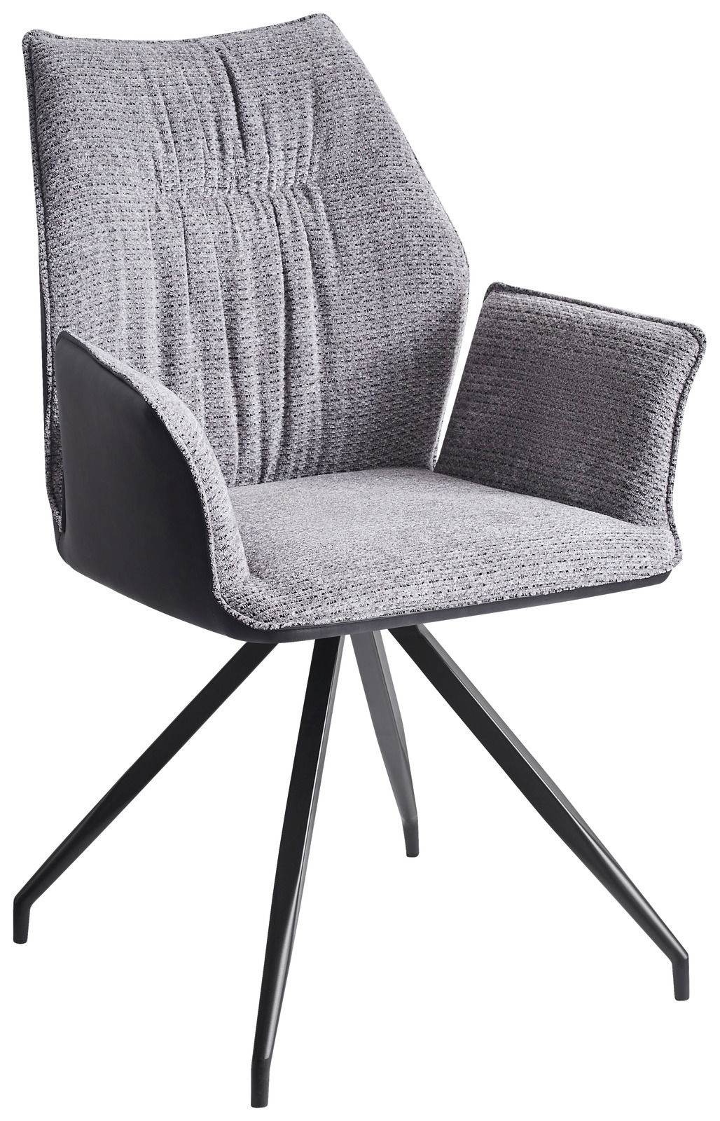 Z2 Armlehnstuhl MAITE Grauer Armlehnstuhl mit gepolstertem Sitz und Rückenlehne, schwarzem Metallgestell, seitliche Perspektive