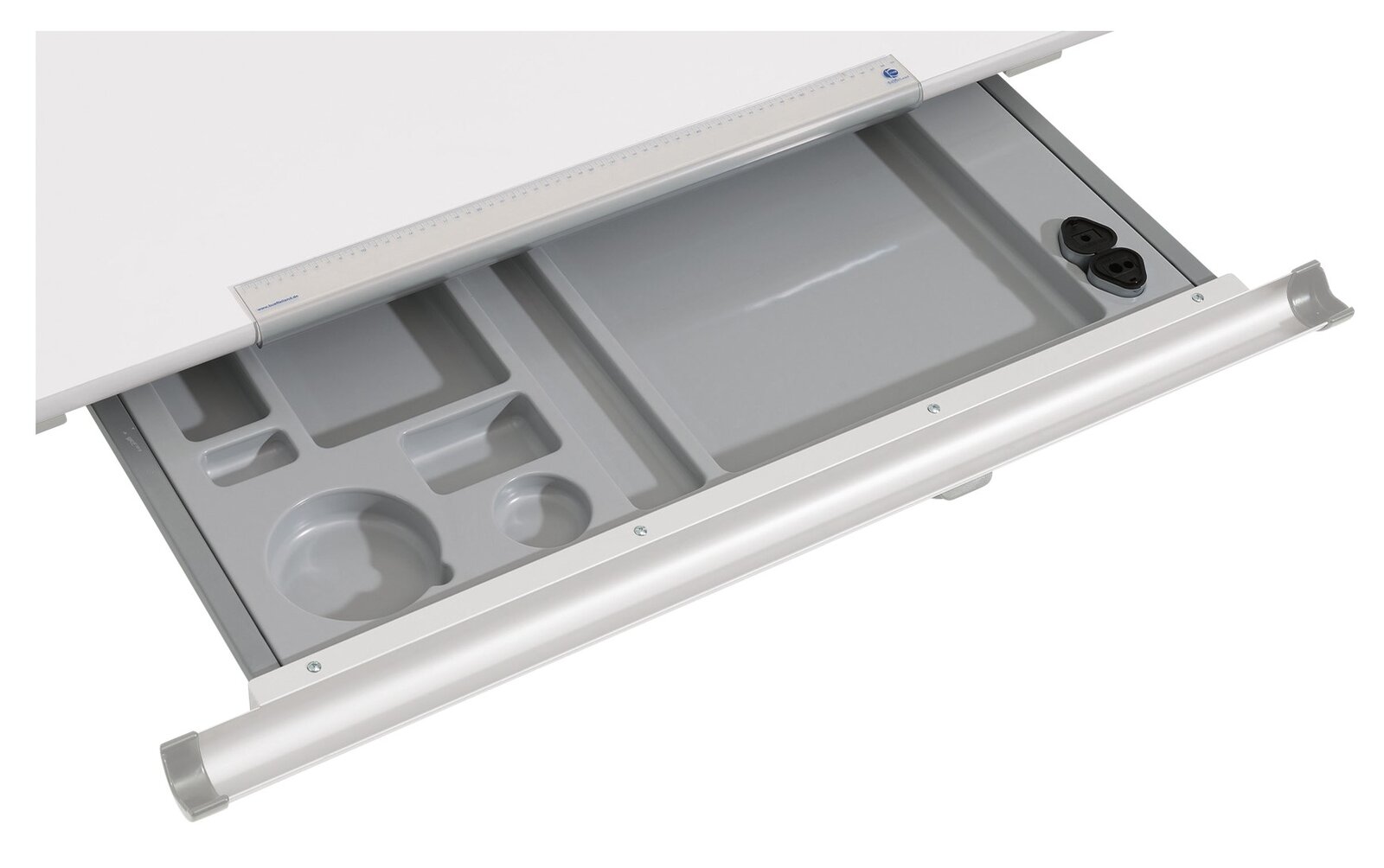 Paidi Schubkastenauszug Plus DIEGO Schubkastenauszug Plus mit integrierten Fächern und Steckdosen, Ansicht von oben.
