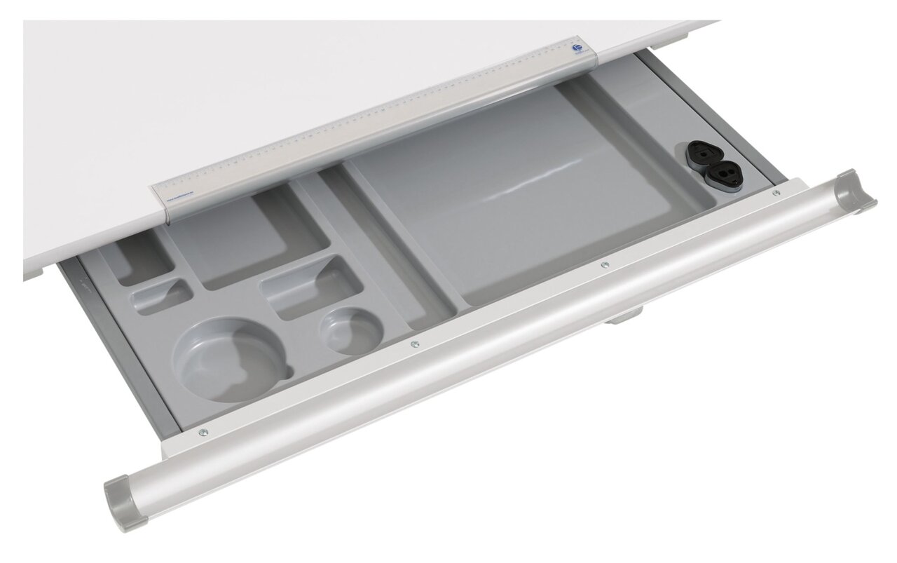 Paidi Schubkastenauszug Plus DIEGO Schubkastenauszug Plus mit integrierten Fächern und Steckdosen, Ansicht von oben.