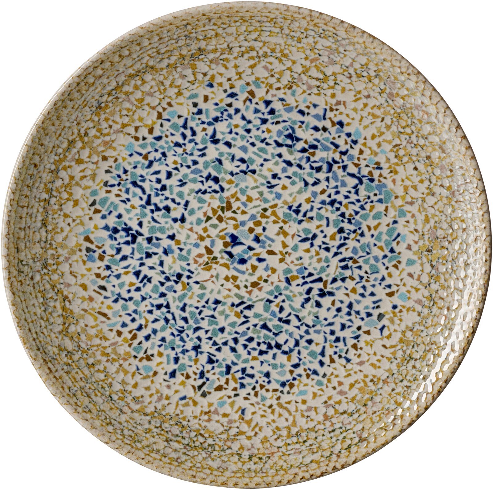 Dessertteller mit buntem Mosaikmuster, von oben betrachtet