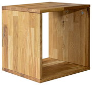 Holzregal 1x1 in Würfelform, aus hellem Holz mit sichtbarer Maserung, seitliche Perspektive