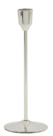 Eleganter silberner Kerzenständer aus Metall, frontal abgebildet.