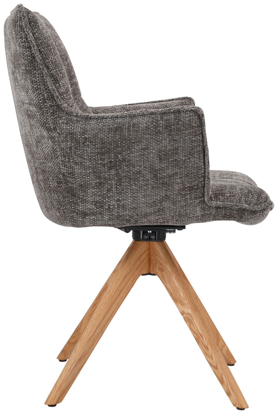 Grauer Sessel mit Holzbeinen, Seitenansicht