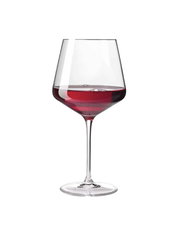 Burgunderglas Puccini 730ml, gefüllt mit Rotwein, seitliche Ansicht