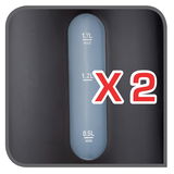 Nahaufnahme eines Wasserkochers mit Wasserstandsanzeige von 0,5L bis 1,7L und rotem X2-Symbol.