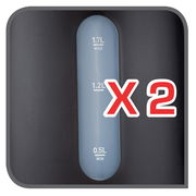 Nahaufnahme eines Wasserkochers mit Wasserstandsanzeige von 0,5L bis 1,7L und rotem X2-Symbol.