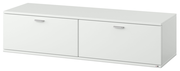 Weißes TV-Lowboard mit zwei Türen, seitliche Perspektive