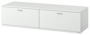 Weißes TV-Lowboard mit zwei Türen, seitliche Perspektive