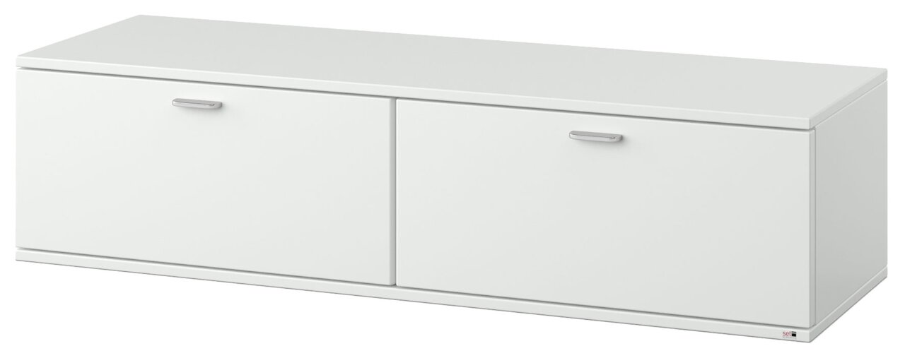 Weißes TV-Lowboard mit zwei Türen, seitliche Perspektive