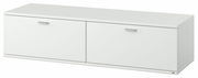 Weißes TV-Lowboard mit zwei Türen, seitliche Perspektive