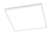 Quadratische LED-Deckenleuchte in weißer Farbe, seitliche Perspektive