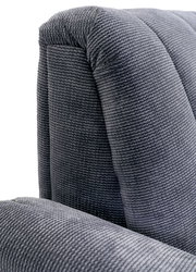 Nahaufnahme einer grauen, strukturierten Polsterung einer 2,5er-Sitzbank, seitliche Perspektive