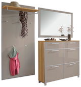 Garderoben-Set 3-tlg. mit Wandpaneel, Spiegel und Schuhschrank in moderner Perspektive