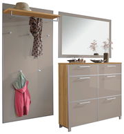Garderoben-Set 3-tlg. mit Wandpaneel, Spiegel und Schuhschrank in moderner Perspektive