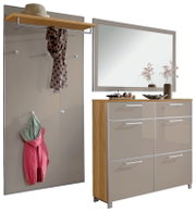 Garderoben-Set 3-tlg. mit Wandpaneel, Spiegel und Schuhschrank in moderner Perspektive