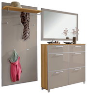 Garderoben-Set 3-tlg. mit Wandpaneel, Spiegel und Schuhschrank in moderner Perspektive