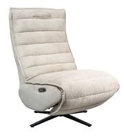 Beige Relaxliege mit geripptem Stoffbezug, seitlicher Bedienknopf, seitliche Perspektive