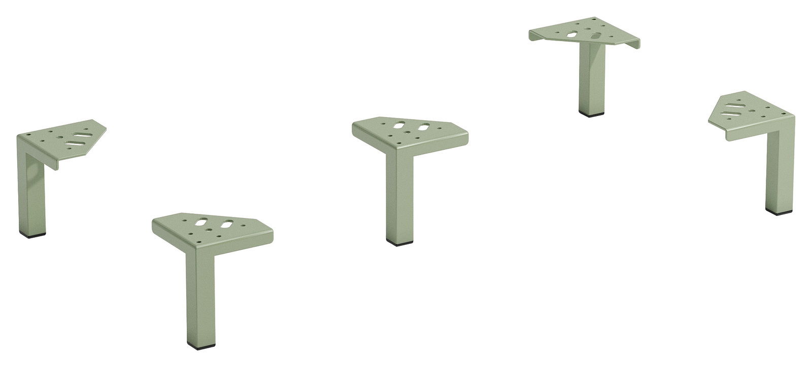 Fünfteiliges Fuß-Set in Schilfgrün, perspektivisch von oben gezeigt.