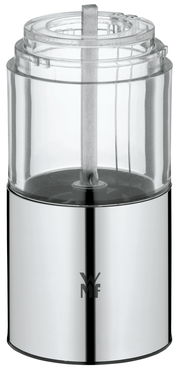 Elektrische Mühle aus Edelstahl und transparentem Kunststoff, Vorderansicht