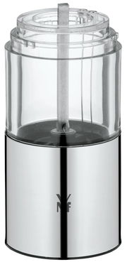 Elektrische Mühle aus Edelstahl und transparentem Kunststoff, Vorderansicht