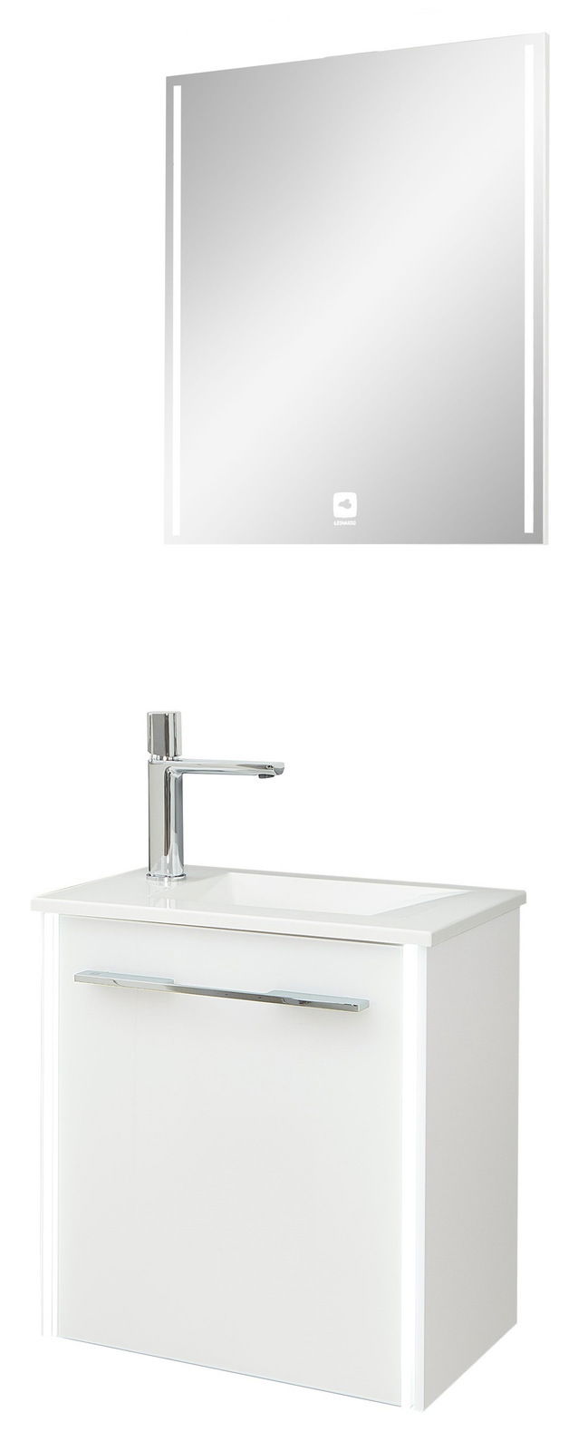 Moderne Badezimmermöbelkombination mit Spiegel und Waschbeckenunterschrank, Frontalansicht