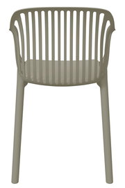 Stapelstuhl aus Kunststoff in Frontalansicht mit vertikalen Streben im Rückenbereich