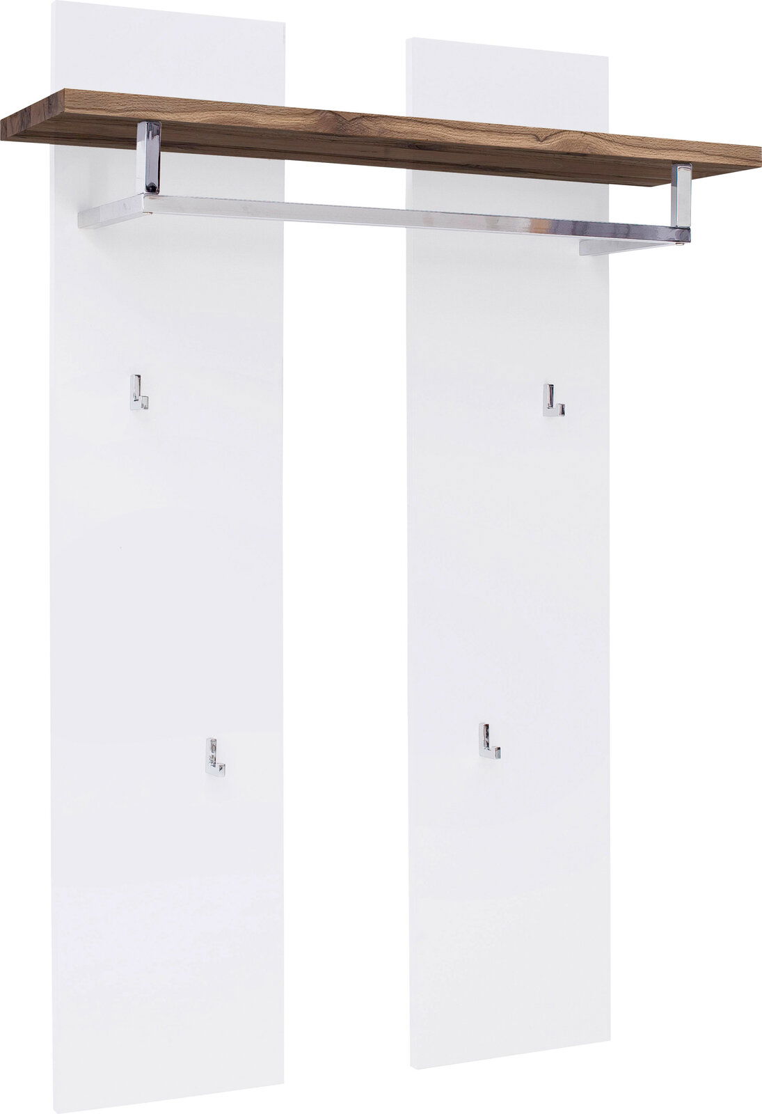 Novel Garderobenpaneel ROMINA Garderobenpaneel mit zwei weißen Paneelen, einer Holzablage und mehreren Haken, seitliche Perspektive