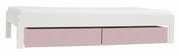 Wit bed met twee roze lades, zijaanzicht