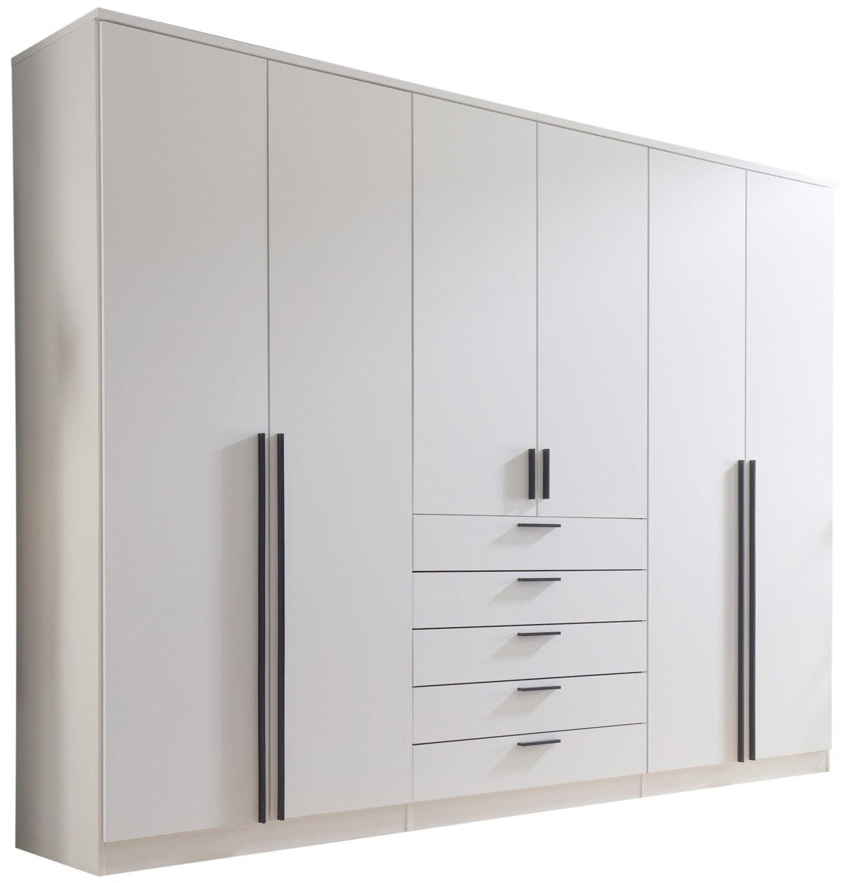 Z2 Drehtürenschrank 6-türig ARNIS Sechstüriger Drehtürenschrank in Weiß mit schwarzen Griffen, Frontansicht