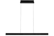 Moderne LED-Hängeleuchte in schwarzem Design, frontal abgebildet.