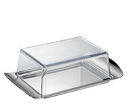 Butterdose COMPACT aus Edelstahl mit transparentem Deckel, seitliche Perspektive