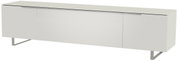 Weißes XL TV-Lowboard mit modernen Metallbeinen, seitliche Perspektive