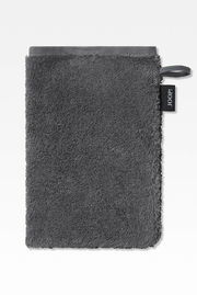 Dunkelgrauer Waschhandschuh mit JOOP! Etikett, frontal abgebildet.