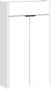 Moderner weißer Hängeschuhschrank mit zwei Türen und einer Schublade, Frontalansicht