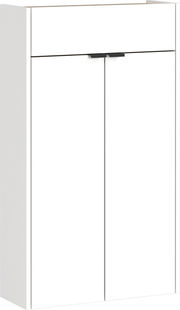 Moderner weißer Hängeschuhschrank mit zwei Türen und einer Schublade, Frontalansicht