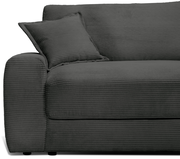 Großes, modernes Big-Sofa in dunklem Stoff mit geripptem Design, seitliche Perspektive