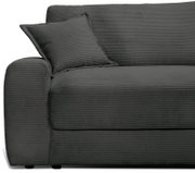 Großes, modernes Big-Sofa in dunklem Stoff mit geripptem Design, seitliche Perspektive