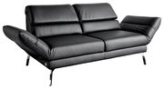 Schwarzes Ledersofa mit verstellbaren Armlehnen und Kopfstützen, seitliche Perspektive